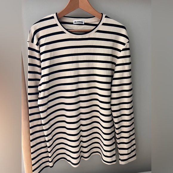 Jil Sander Mens Navy/Black & Off White Striped Long Sleeve t-shirt medium - Picture 5 of 13